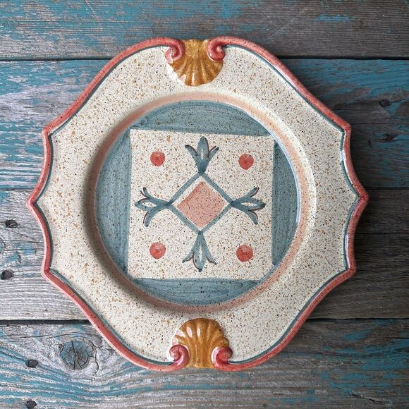 Neiman Marcus 9.5" Salad Plate Hand Painted Italy Tuscany‎ Multicolor Geometric - Picture 1 of 6